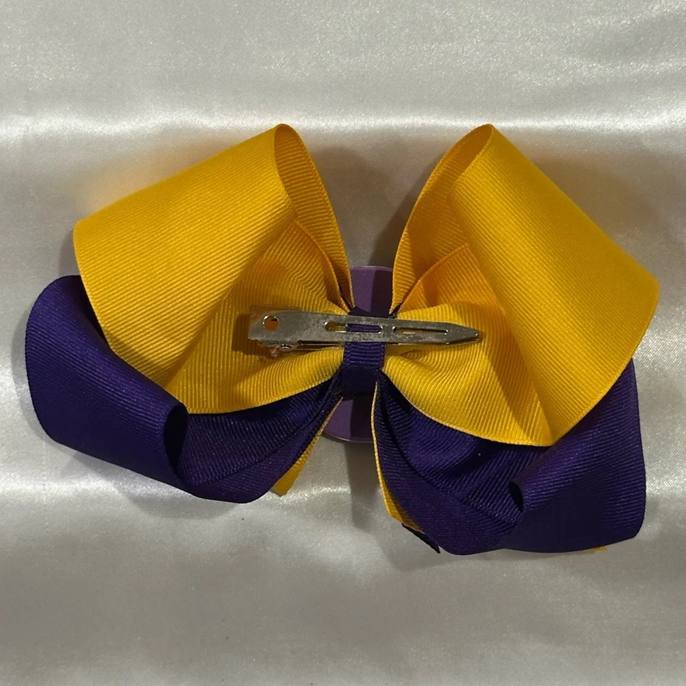 LSU. Purple and Gold Kids Hair Bow- bundle 2+ and save on shipping.